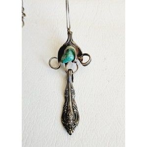 Sterling Silver Turquoise Custom-Made Silverware Fork Handle Pendant Necklace